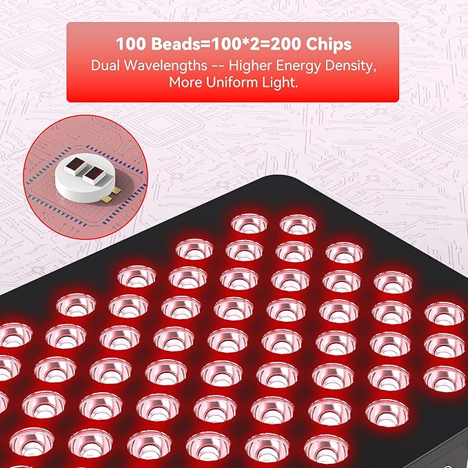 Red Light Therapy, 660nm 850nm Near Infrared Lamp with Timer & Remote Control, 100 Dual Chip LEDs Device with 500W of Power, Ideal for Face, Body (M100)