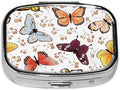 Pill Box-2 Compartment Small Pill Case Square Organizer Case with Mirror Portable Metal Medicine Box Travel Container for Pocket & Purse Women Men（Butterfly）