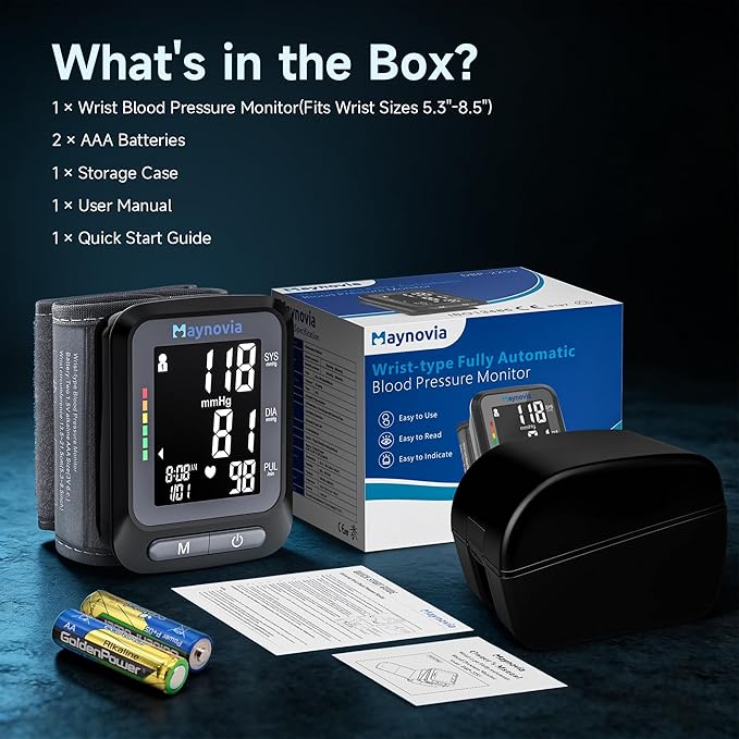 Wrist Blood Pressure Monitor, Blood Pressure Cuff Wrist for Home Use, Automatic Digital BP Monitor with Large Backlit Display, 2 User 120 Memory, Adjustable 5.3"-8.5" Cuff