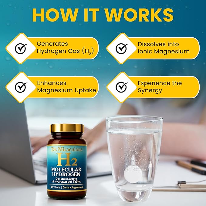 Hydrogen Water Tablets | 90CT Molecular Hydrogen Tablets for Drinking Water | H2 Molecular Magnesium Supplement for Athletic & Cognitive Performance | Non-GMO & Gluten Free 45 Serving