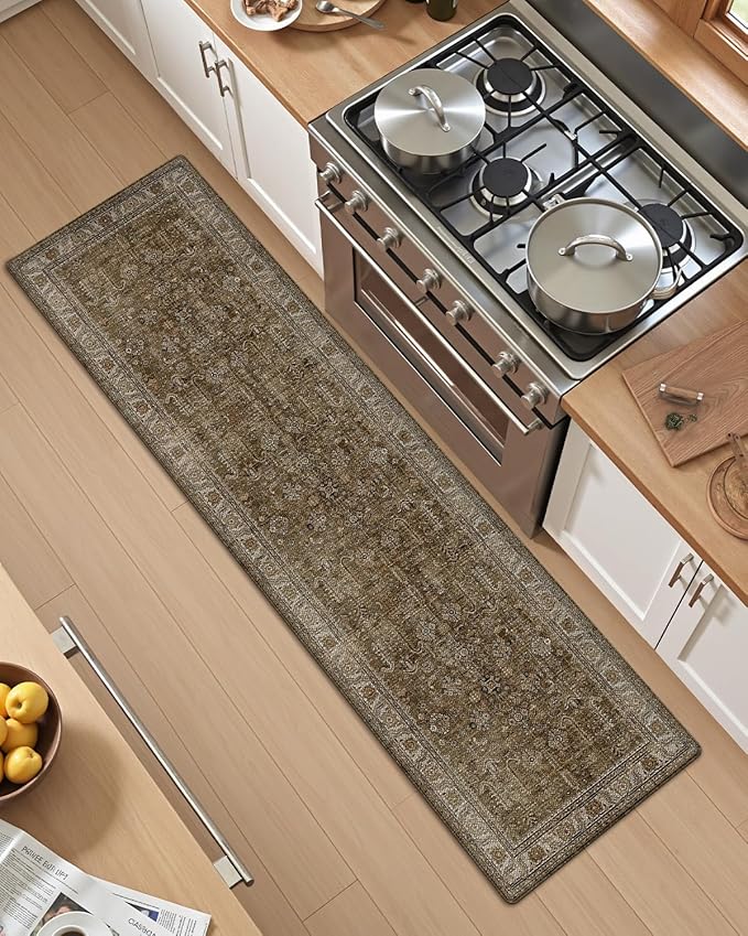 LUMI 2025 Upgraded Anti Fatigue Cushioned Kitchen Mat for Floor, Non-Slip Comfort PVC Padded Mats with Faux Leather Surface for Desk Office, Sink, Laundry, 24"x59"
