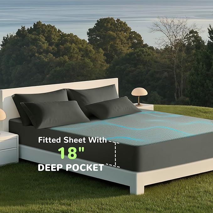 Grounding Sheet King Size-90% Organic Cotton & 10% Silver Fiber, Deep Pocket 18" Design, Soft & Conductive, for Better Sleep & Stress Relief Earth Grounf Bedding(Dark Green,78"x80"x18")