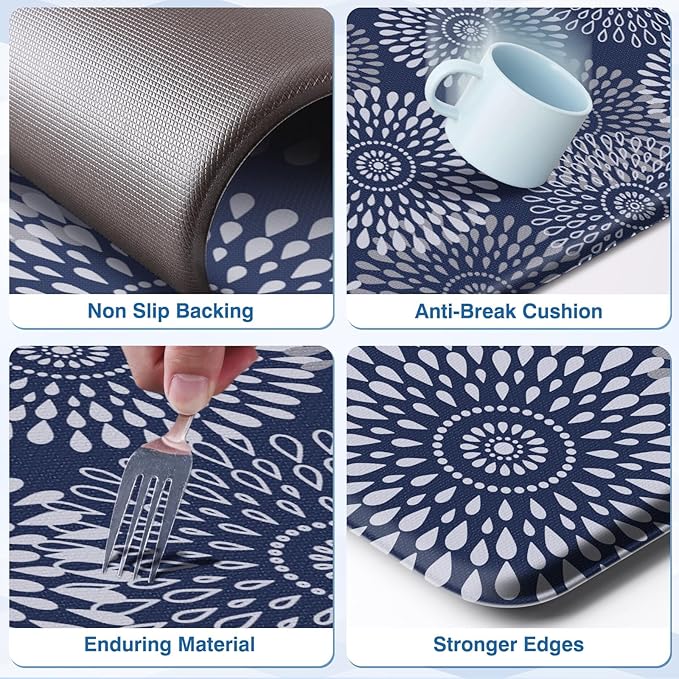 LuxStep Kitchen Mat Cushioned Rugs Anti-Fatigue Mats for Kitchen Floor,Waterproof Non-Slip Mats and Rugs Set for Office,Floor,Laundry 17.3"×30"+17.3"×59",Blue