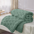 Knitted Weighted Blanket for Adult, Chunky Knit Weighted Throw for Sleep 40"*60" 7lbs, Cooling Breathable Heavy Blanket for Hot Sleepers, Machine Washable Blanket for Room Decor(HazeGreen)