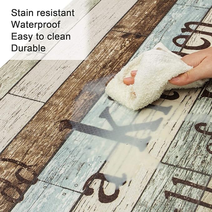 FRESHMINT Farmhouse Kitchen Mats Sets 2 Piece Cushioned Comfort Mat for Home & Office Ergonomically Engineered Memory Foam Kitchen Rug Waterproof Non-Skid, 30" by 17" + 47" by 17",Happiness