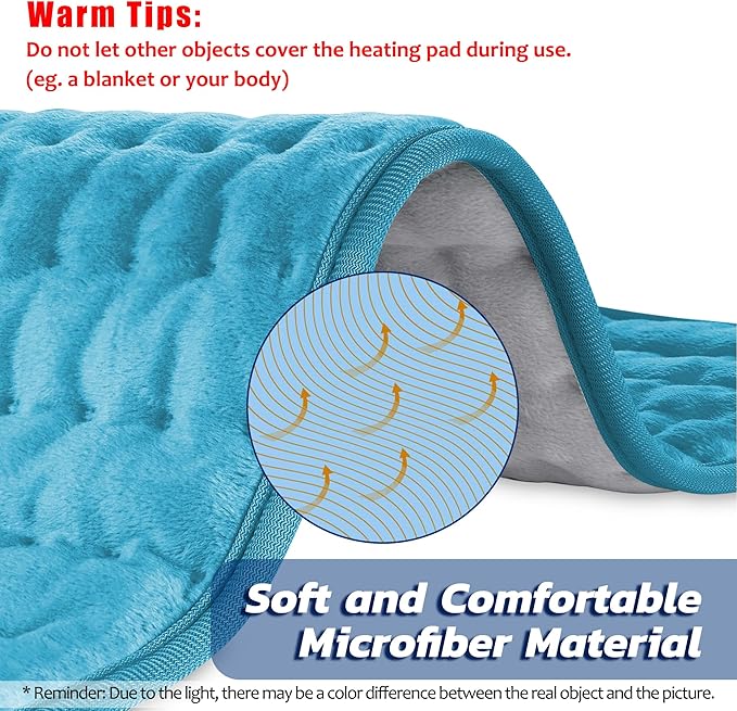 24"X12" Electric Heating pad with 6 Heat Settings, Auto Shut Off, Blue Gray Dry Electric Heating for Back Neck Knee Arms Legs Shoulder Heat Pads for Christmas Birthday Father's Day Mother's Day