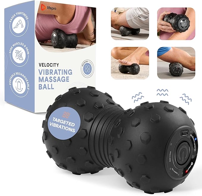 LifePro 4-Speed Vibrating Massage Ball - Peanut Massager Combines a Lacrosse Ball with Vibrating Foam Roller | Vibration Roller for Recovery, Mobility & Deep Tissue Trigger Point Therapy (Black)