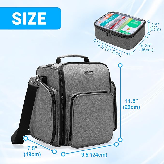 BAFASO Pill Bottle Organizer with 3 Removable Pouches, Large Medicine Bag Come with Shoulder Strap (Bag ONLY), Gray