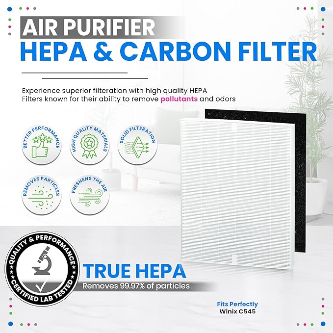 Bagean C545 HEPA Filter S Compatible with Winix Air Purifier Filter Replacement 1712-0096-00 - Certified H13 True HEPA with Activated Carbon Filters 99.97% Particles and Purifies Air (1-Set)