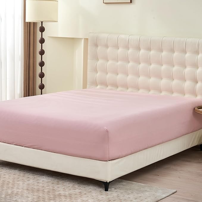 Simple&Opulence Belgian Linen Sheet Set Solid Color - 3 Pieces (1 Flat Sheet & 1 Fitted Sheet & 1 Pillowcase) Natural Flax Cotton Blend Soft Bedding Breathable Farmhouse - Pale Pink, Twin Size