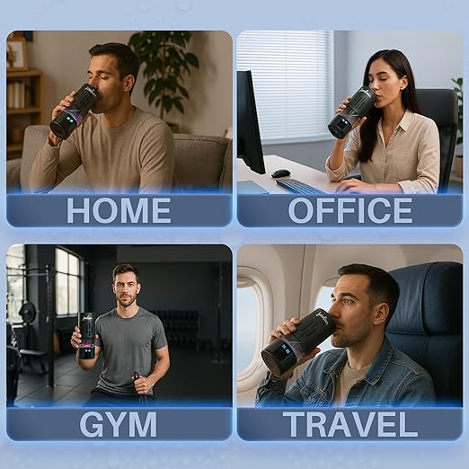 Hydrogenated Water Bottle Generator Glass & Stainless Steel 4500 PPB | SPE & PEM Water Ionizer | Portable Rechargeable Hydrogen Water Bottle for Healthy Hydration