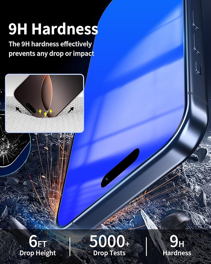 2 Pack for iPhone 16 Pro Privacy Screen Protector Gradient Colorful for 16Pro Anti-Spy Tempered Glass Full Coverage Easy Installation Frame Anti-Scratch (6.3 inch Blue)