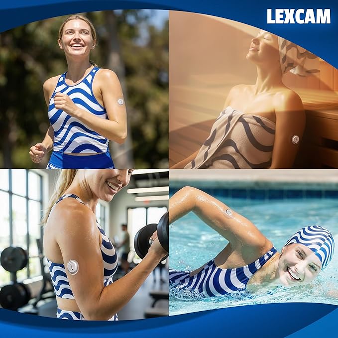 Lexcam Adhesive Patches Pre-Cut for Dexcom G7 & Stelo CGM, Waterproof, Transparent Overpatches for Continuous Glucose Monitoring, Stays Secure for 14 Days, Pack of 30
