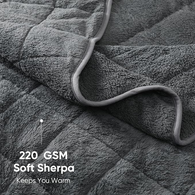 Sherpa Weighted Blanket for Adults, 20 lbs Fluffy Bed Blanket for Deep Sleep, Super Plush Blanket with Soft Weighted Blanket 60 x 80 inches, Grey
