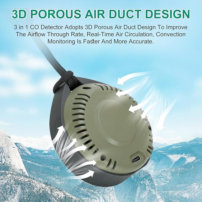 Portable Carbon Monoxide Detector for Travel, Mini 3-in-1 Carbon Monoxide Monitor with Magnetic Suction, RV CO Detector Alarm Temp/Humidity Sensor, Rechargeable CO Monitor 120-140HR Standby