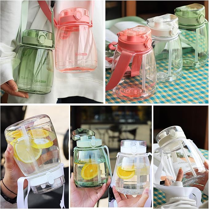 Pink Cute Water Bottles, Upgrade 45oz Water Bottles, Photo Artifact with Shoulder Strap, Suitable for Travel