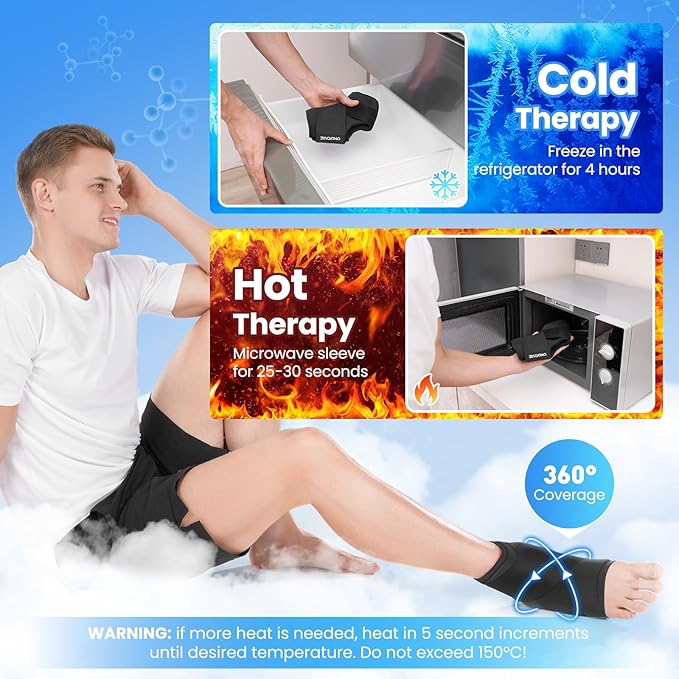 ONLYCARE Ankle Ice Pack Wrap for Swelling, Upgraded Gel Ice Pack Reusable, Hot Cold Therapy, Cold Pack for Sprained Ankle Injuries, Achilles Tendonitis, Plantar Fasciitis