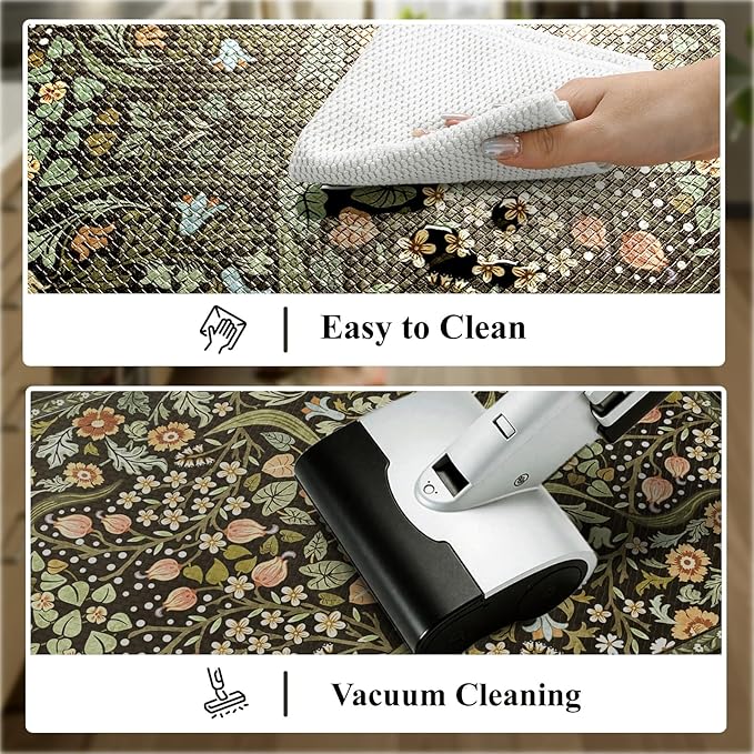 Collive Kitchen Mats for Floor, Cushioned Anti Fatigue Mat Black Floral Rugs Non Skid Waterproof Sink Rug, Memory Foam Comfort Standing Mat for Office, Laundry, Desk, 24''x71''