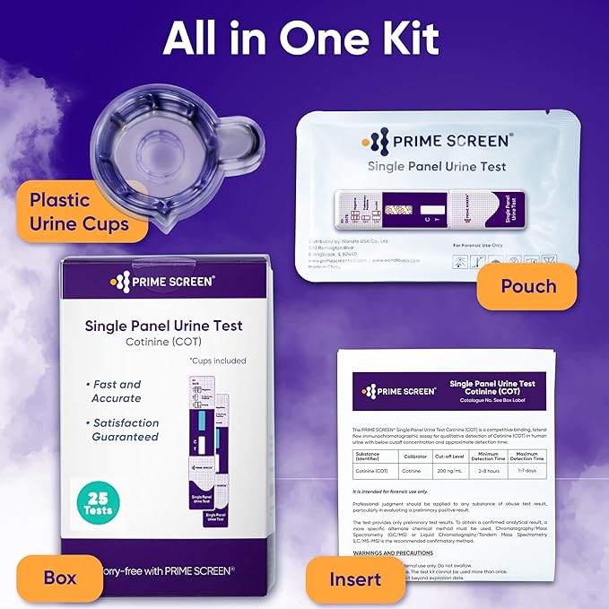 Prime Screen [10 Pack] Nicotine Tobacco Cotinine Urine Test Kit - Urine Dip Card Testing Cotinine from Smoking with Urine Cups