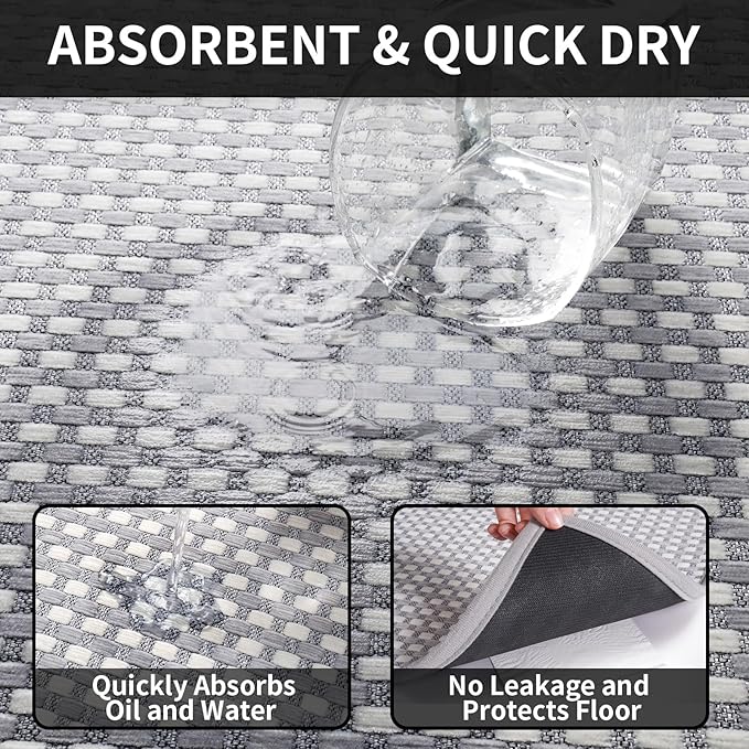Large Kitchen Runner Rugs Long Kitchen Mat Non Slip Washable, Super Absorbent Soft Chenille Braided Kitchen Mats for Floor, Rubber Backing Kitchen Sink Standing Mat, Easy Clean, Gray 36"x71"