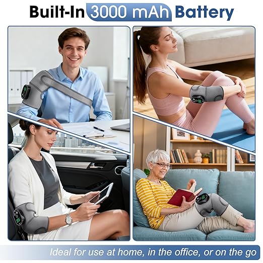 Cordless Heated Knee Massager 3-in-1 Electric Knee Massager with Heat Heating Pad Elbow Shoulder Pain Relief,Heated Knee Brace for Arthritis with Massage with 3 Vibration & 6 Heating Modes