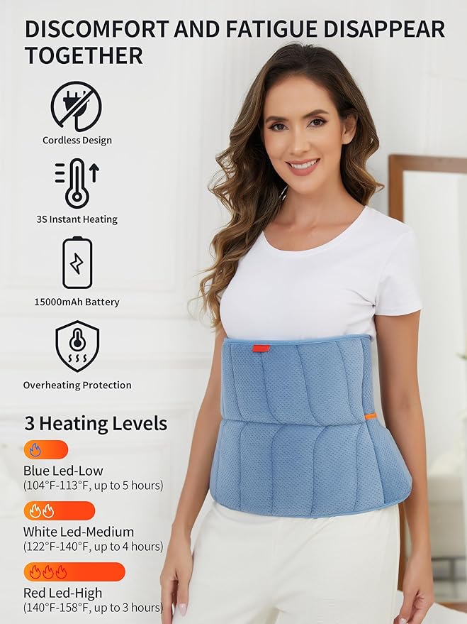 Portable Heating Pad with 12V 15000mAh Battery,Weighted Heating Pad with 3 Heat Levels,Electric Cordless Heat Pad for Back,Neck,Shoulder,Abdomen,Leg,12"x24",Indoor & Outdoor Travel