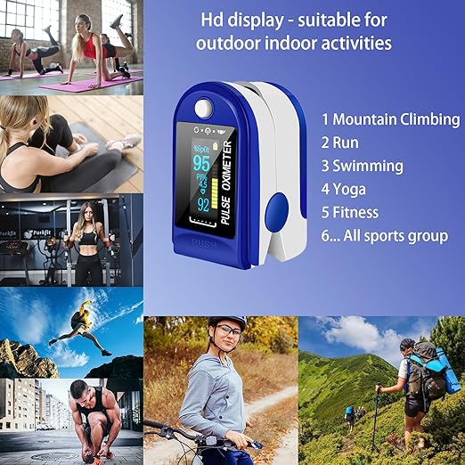 Two-Toned Athletic and Aviation Pulse Oximeter SpO2 and PR Value Waveform Blood Oxygen Neck/Pulse Oximeter Fingertip/Wrist/Fingertips (Sky blue)