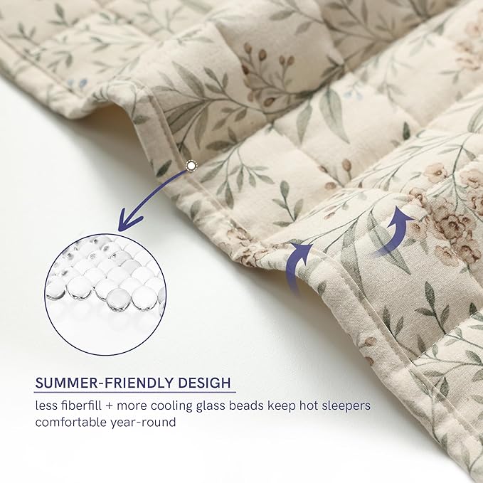 YnM King Size Linen Weighted Blanket for Adults (88x104 Inches, 30 Pounds, Botanical), Exclusive Smallest Compartments, Heavy Bed Blanket for Two Persons of 140~240lbs on Queen or King Bed