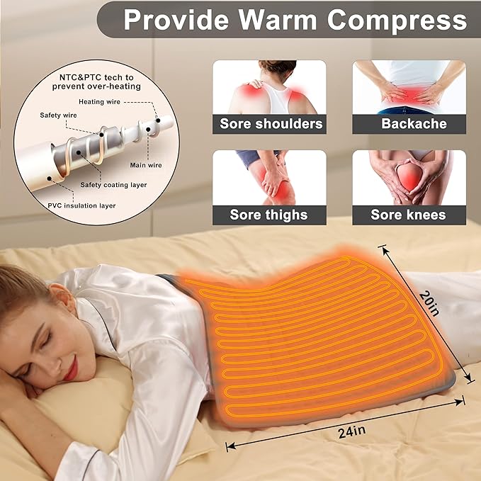Deepsoon Heating Pad,Electric Heating Pads for Back,Neck,Abdomen,Moist Heating Pad for Shoulder,Knee,Arms,Legs,Dry/Moist Heat & Auto Shut Off,Christmas Gifts for Men and Women,Brown,24x20 Inch