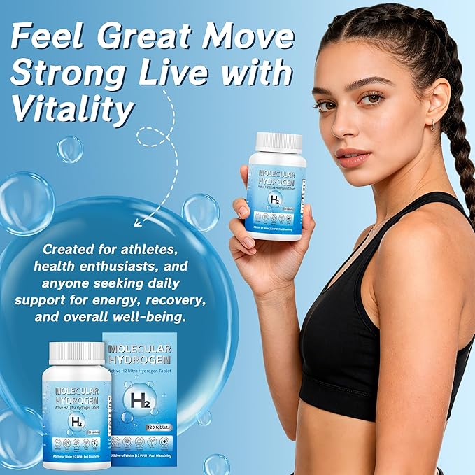 Hydrogen Water Tablets with Magnesium - 12 PPM H2 Molecular Hydrogen Tablets for Drinking Water, Fast-Dissolving, Antioxidant Support for Cellular Vitality, Energy Recovery, Non-GMO, 120 Count