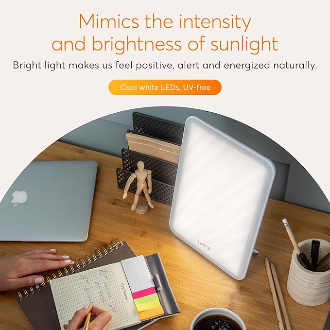 Lumie Vitamin L Light Therapy Lamp - Portable, Slim Design - 10,000 Lux Daylight Lamp - Detachable Stand, Cool White LEDs & Rippled Diffuser - Portrait or Landscape