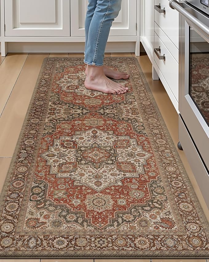 LUMI Kitchen Mat Anti Fatigue Cushioned, Memory Foam Padded Standing Rug Washable, Non Slip Comfort Floor Runner for Home, Sink, Laundry, Office, 24"x59", Red