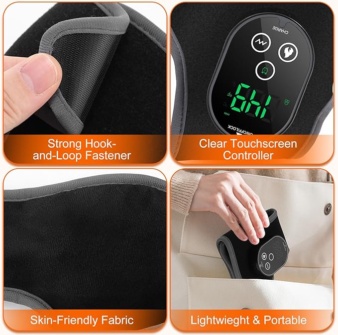 Ankle Massager for Pain Relief, Foot and Ankle Massage with Heat for Neuropathy, Cordless Ankle Heating Pad for Circulation Black