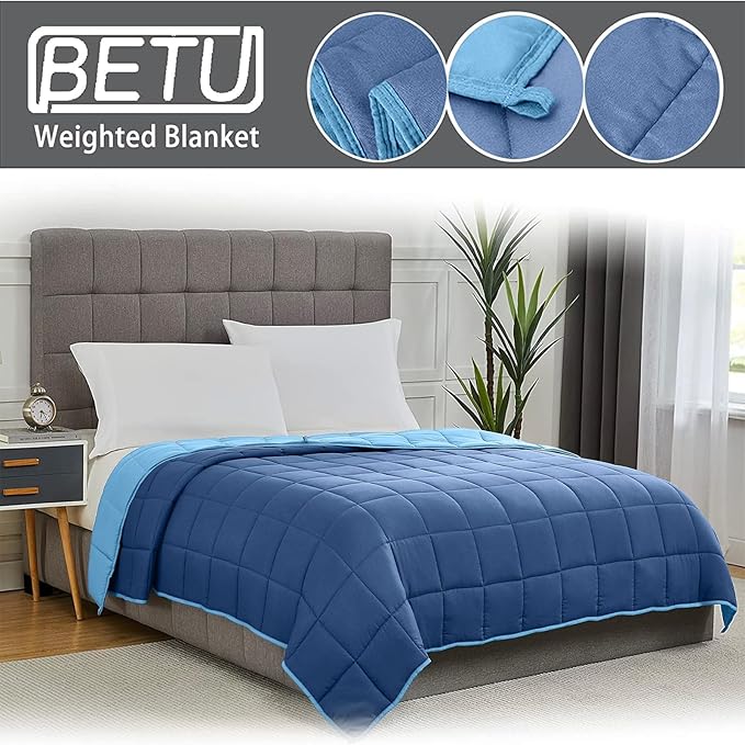 Blue Weighted Blanket for Adults 25lbs, 88"x104", Cal King Cooling Heavy Throw Blanket for 220-280lbs, Microfiber Soft Thick Big Blankets Weighted Comforter Gift for Sleeping