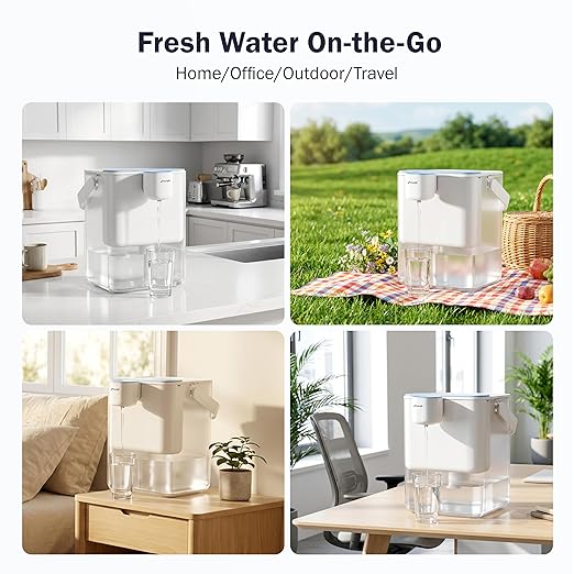 Frizzlife MD40 Electric Water Filter Dispenser with 6 Filters, 400 Gallon, NSF/ANSI 53&42&372, Reduce Lead, PFAS, 6 Months Filter Life Pitcher, Countertop Rechargeable Instant System