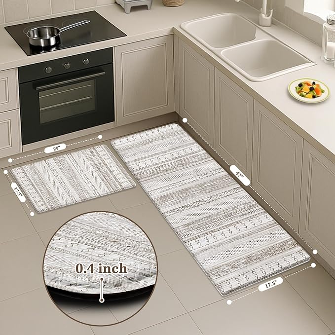 Arttown Anti Fatigue Mats for Kitchen Floor, Boho Moroccan Farmhouse Kitchen Mats Cushioned Anti Fatigue Rug, Waterproof Non-Slip Washable Kitchen Rugs - Cream Brown