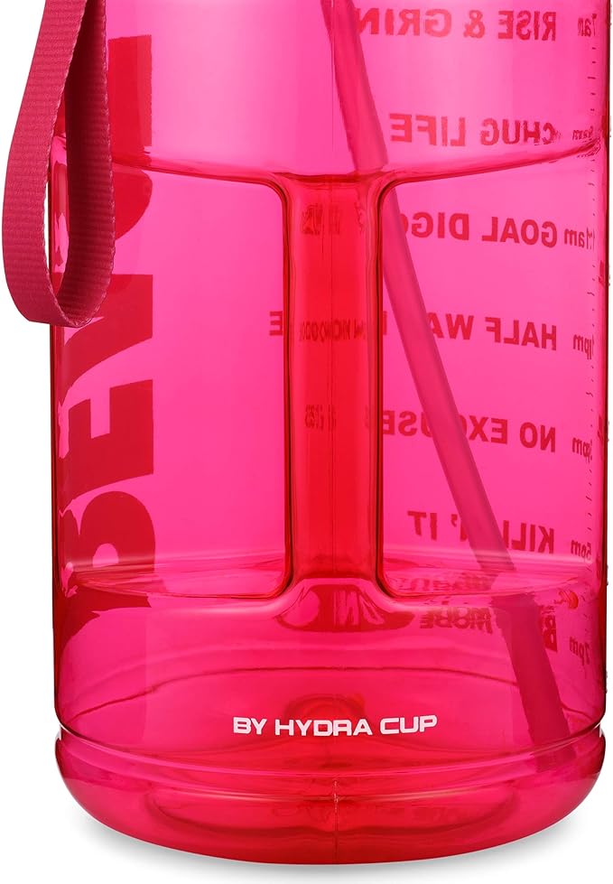 Hydra Cup Pink 64 oz Half Gallon Water Jug, Motivational Water Bottle with Straw & Time Markers, BPA Free