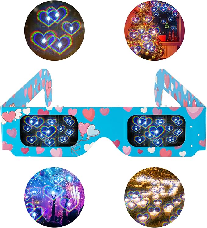 12 Packs Cardboard 3D Diffraction Glasses Fireworks Glasses for Christmas Lights/Parties/Raves/Music Festivals/Light Shows/Fireworks (Moon/Music Symbol/Star/Spiral)