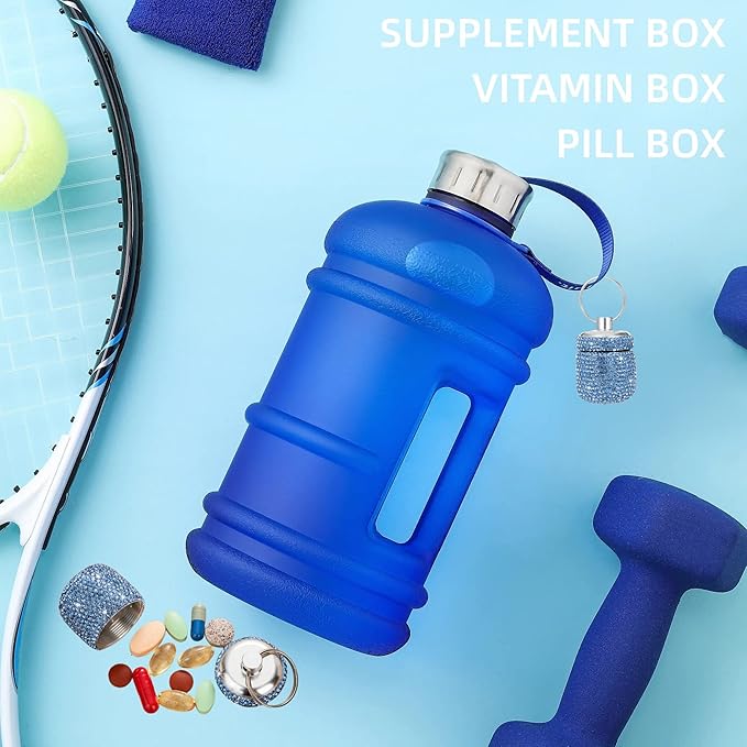 Bling Rhinestone Pill Bottle Organizer Daily Travel Pill Case Container Ring Holder Small Medicine Holder Box for Vitamin Supplement Gum with Keychain(Light Blue)