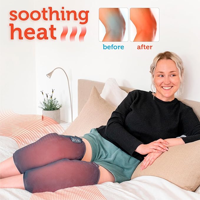 COMFIER Heated Knee Massager Heating Pad for Knee Pain Relief,Heat Knees Warmers Wrap with Massage and Vibration-Greige