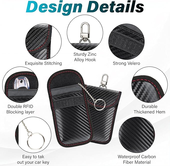 2 Pcs Faraday Bag for Car Keys, RFID Signal Blocking Pouch, Anti-Theft Key Fob Protector, Cell Phone Signal Blocker Case, Car Key Fob Cage (Medium)