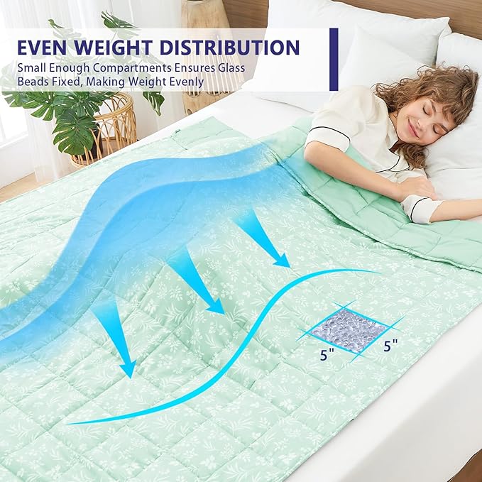 yescool Weighted Blanket for Adults (20 lbs, 48" x 72", Cyan) Cooling Heavy Blanket for Sleeping Perfect for 140-160 lbs, Twin Size Breathable Blanket with Premium Glass Bead, Machine Washable
