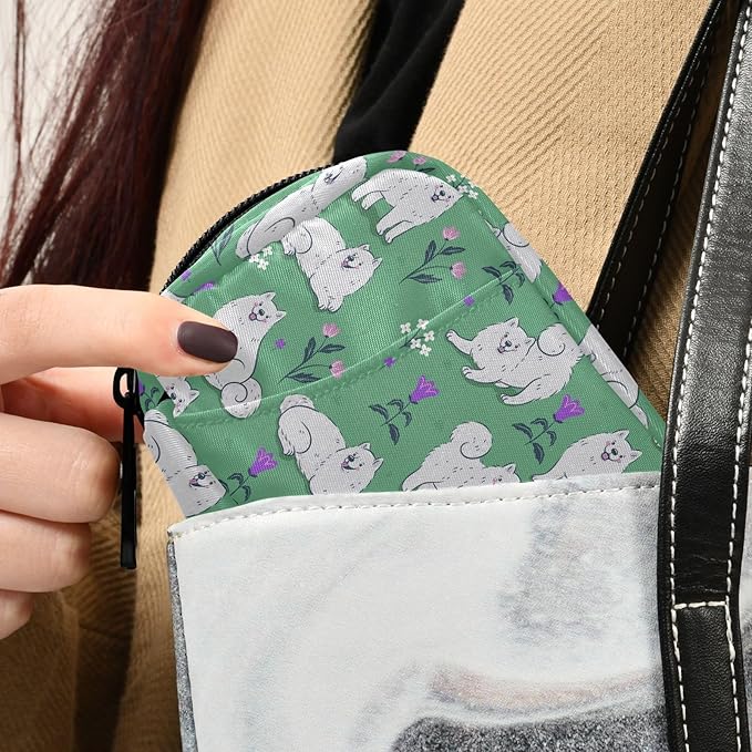 Fustylead Cute White Samoyed Dogs on A Green Meadow Pill Organizer Travel Portable Zipper Cloth Bag for Holding Weekly Supplements Vitamins and Fish Oils