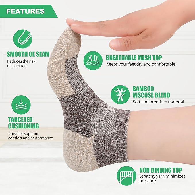 Diabetic Socks for Men,4 & 6 Pairs Low Cut Bamboo Viscose Wide Mens Diabetic Socks Size 9-11 10-13