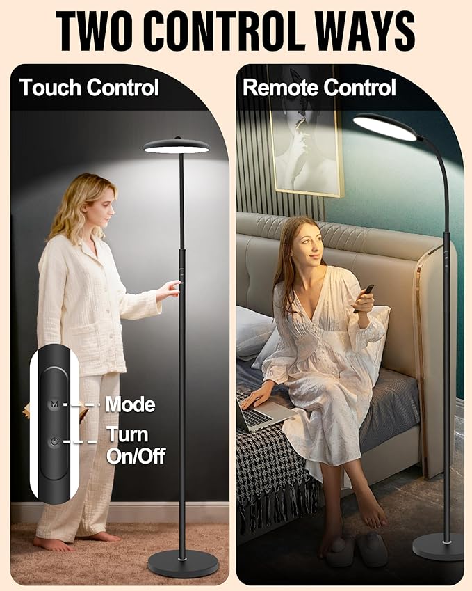 LanAqua Light Therapy Lamp, 11000 Lux UV-Free Happy Therapy Lamp with Touch & Remote Control, Full Spectrum Sunlight Lamp with 10 Brightness & 3 Color Temperatures, Light Therapy Floor Lamp with Timer