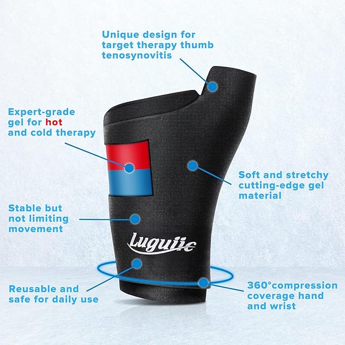 Wearable Thumb Wrist Ice Pack-Hot Cold Compress Hand Finger Ice Pack,Reusable for Injuries,Carpal Tunnel,Arthritis,Tendonitis,De Quervain's Tenosynovitis, Swelling & Bruises L