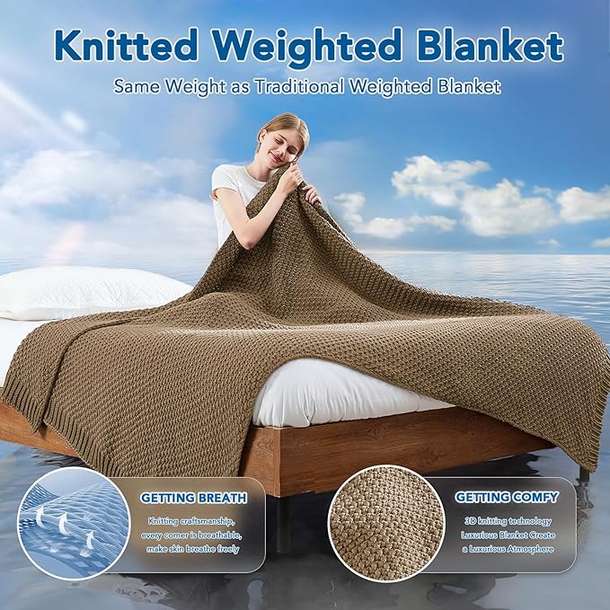 Topcee Knitted Weighted Blanket - 48"x72" 15lbs Cooling Chunky Knit Heavy Blanket for Adults Cable Yarn Knit Decorative No Beads Soft, Cozy and Cooling Weighted Throw Blankets Machine Washable