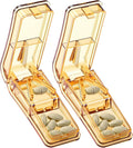 Daviky 2-Pack Pill Cutter for Small or Large Pills – Professional Pill Splitter with Sharp Stainless Steel Blade, V-Shape Holder & Doubles as a Pill Organizer – Not Suitable for Tiny Pills - Brown