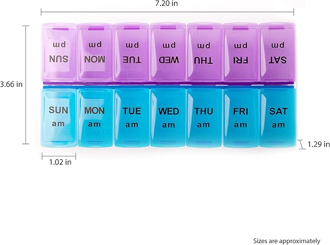 Deke Home - Pill Organizer 2 Times a Day (2 Pack), Weekly AM PM Pill Box, 7 Day Morning and Night Medicine Organizer, BPA-Free Daily Vitamin Container, Easy Open Travel Pill Case, 7.8"x3.6"x1.3"