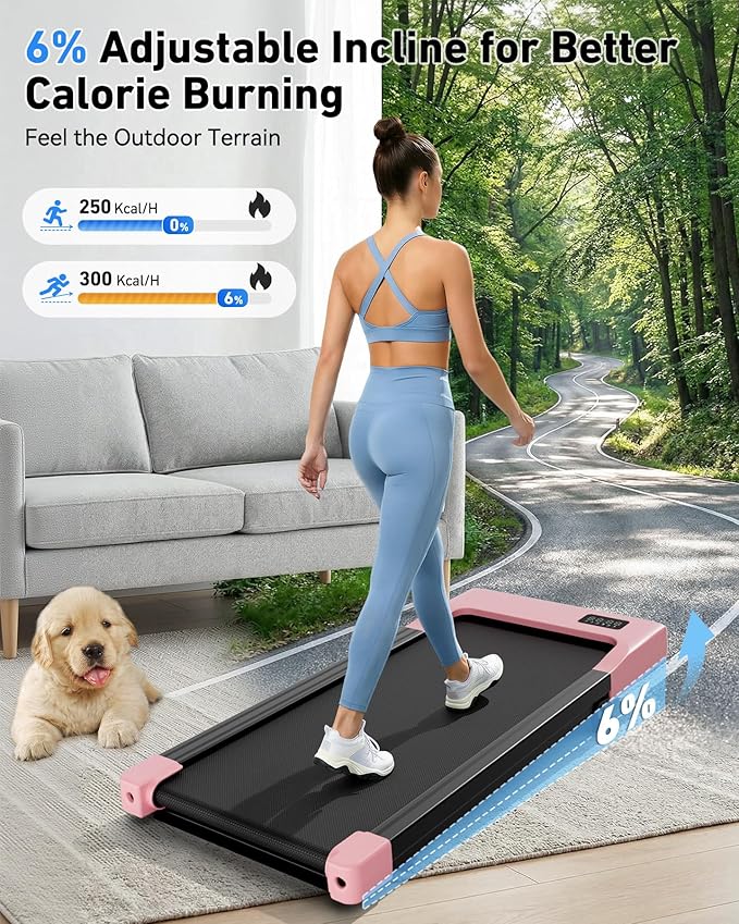DeerRun Walking Pad Under Desk Treadmill with Incline, Quiet & Space-Saving Design for Home Office, 300 lbs Capacity, 0.6-3.8 MPH, App & Remote Control